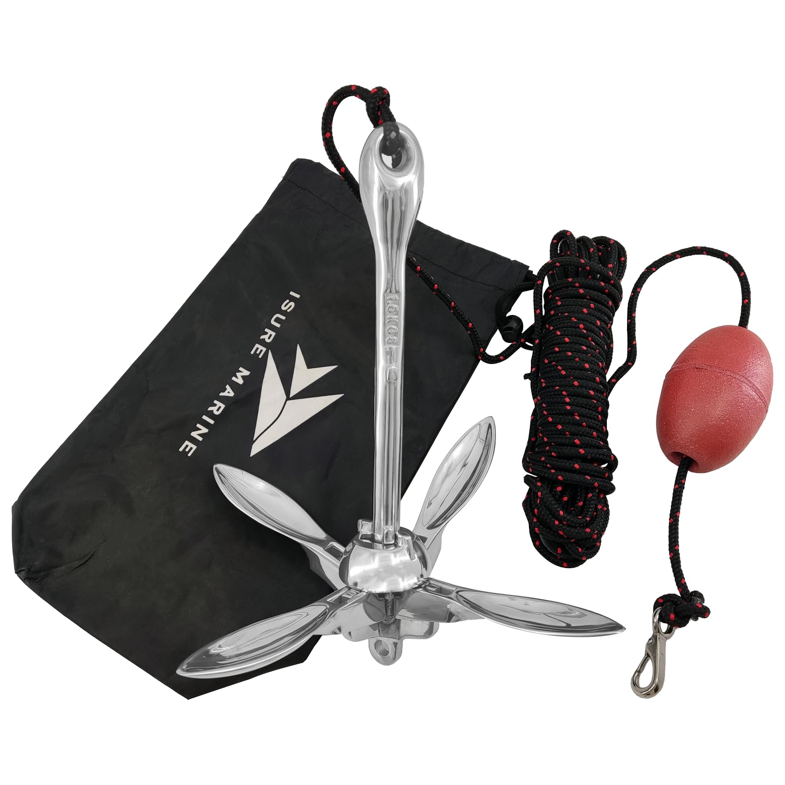 ISURE MARINE Kayak Anchor Kits,3.5 lbs 316 Stainless Steel Folding Grapnel Anchor Buoy Kit with 29.5ft Rope PVC Buoy and Storage Bag for Canoe Kayak Raft Boat Sailboat Fishing Small Boats Jet Ski