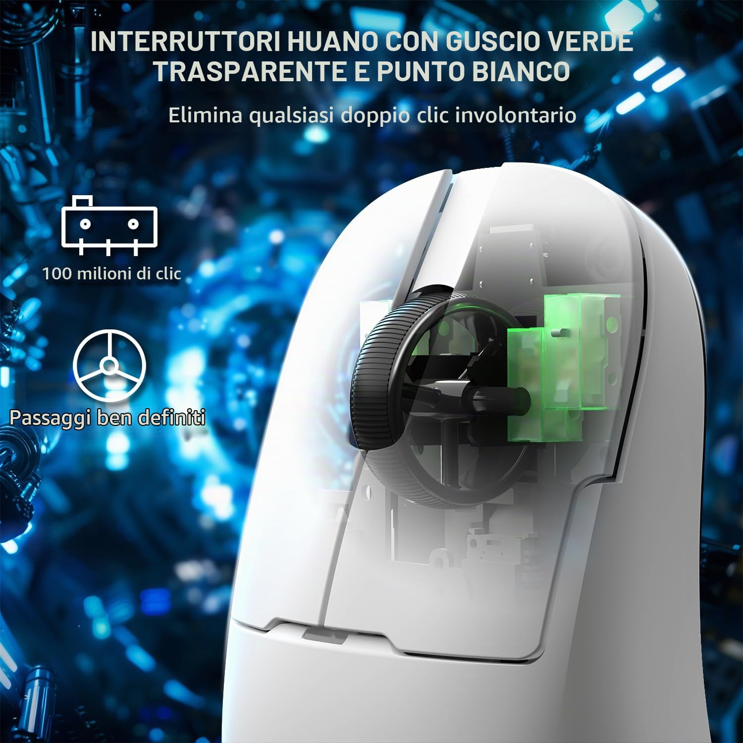 AJAZZ AJ159 APEX Mouse da Gioco Wireless 8K, dock di Ricarica Magnetico con Screen, Sensor Pixart PAW3950, 42K DPI, 56g Ultralight, HUANO Switch da 100 Milioni di Clic, Tri-Mode, per PC/MAC(Bianco)