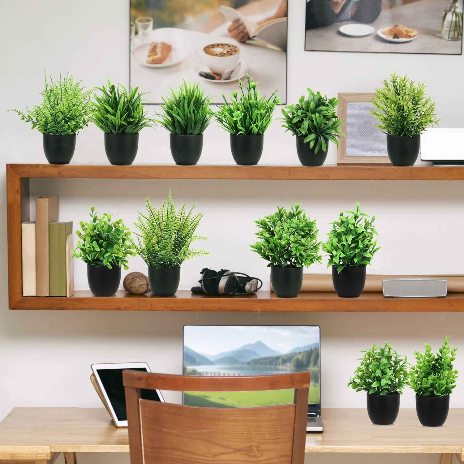 LELEE Artificial Plants Mini Fake Potted Plants, 12 pcs Small Eucalyptus Potted Faux Decorative Grass Plant with Black Pot for Home Decor, Indoor, Office, Desk, Shelf, Table Decoration