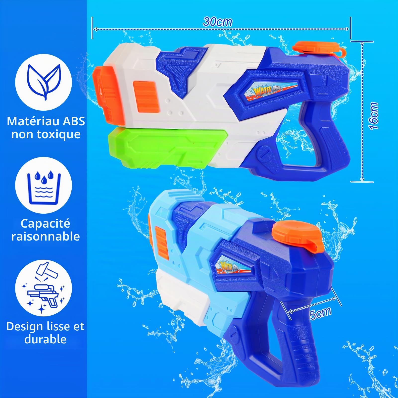 Pistolet a Eau Enfants, 2 Pcs 700ml Haute Capacité Fusil a Eau | avec 10 mètres de portée, pistolets et fusils à eau Jouets d'été pour Adultes pour Les Plein Air, Piscine, Plage