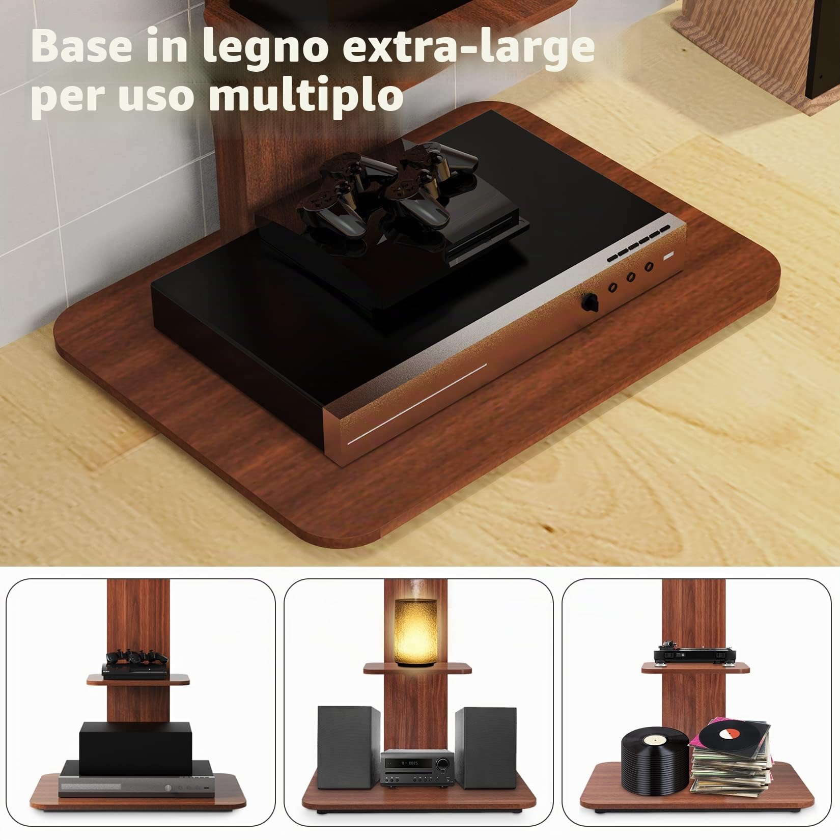 UNHO Supporto TV da Pavimento: Porta TV da Terra Mobile Ripiani Legno Bello Design Supporto TV da Terra per 32-65 Pollici Regolabile in Altezza Max VESA 400x600mm Portata 40kg