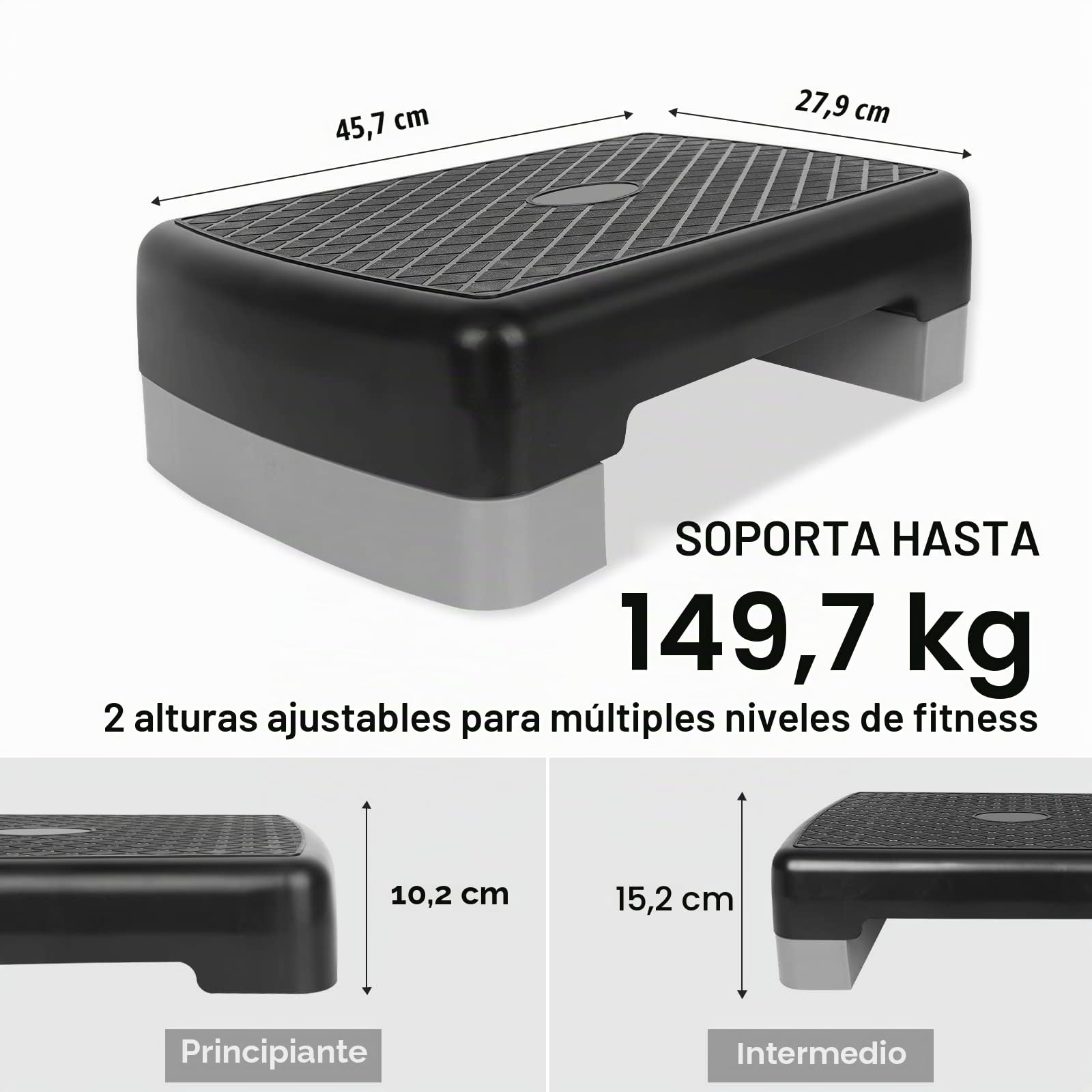 2 niveles de altura ajustable para entrenamiento aeróbico en fitness y ejercicio, plataforma de entrenamiento con 2 elevadores ajustables de 10 cm a 15 cm (gris)