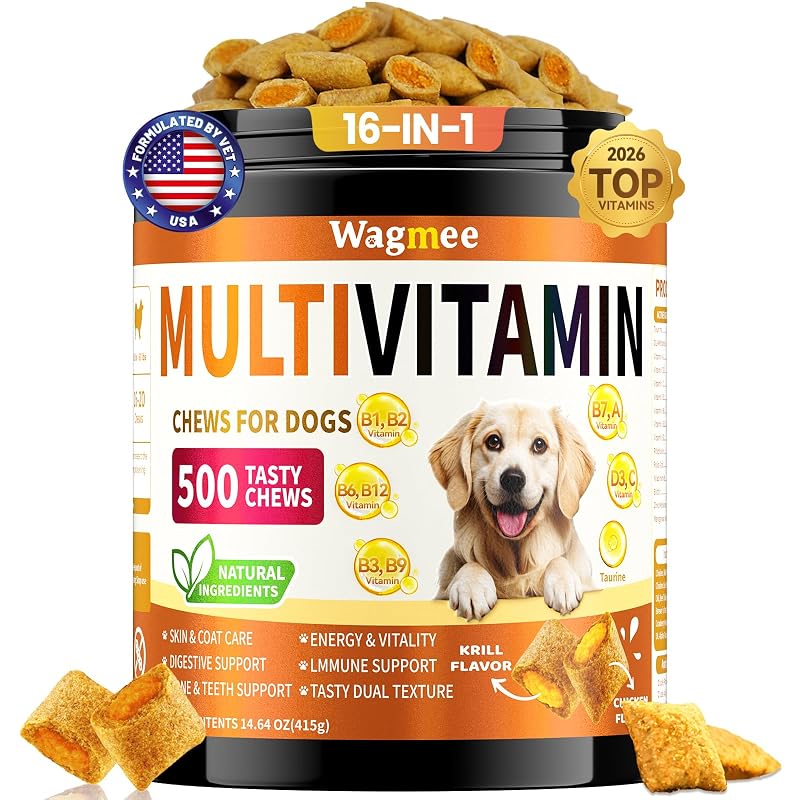 Multivitamínico 16 em 1 para Cães Wagmee com Mastigáveis Macios, 500 Unidades