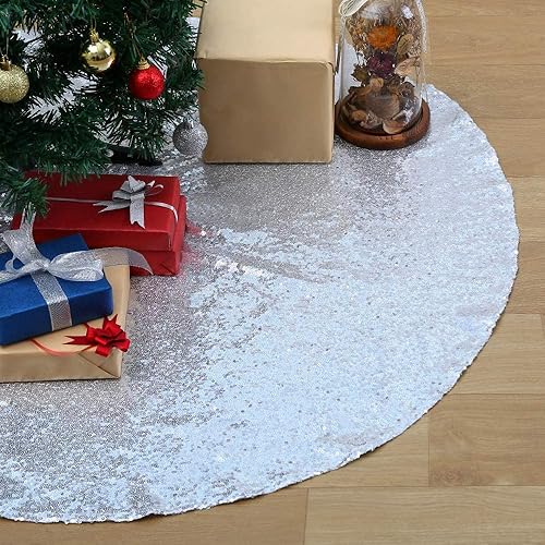 Miniatura 23 de Falda de árbol de Navidad de lentejuelas: Falda de árbol de bronce de 24 pulgadas, falda de satén con lentejuelas Falda de árbol pequeño