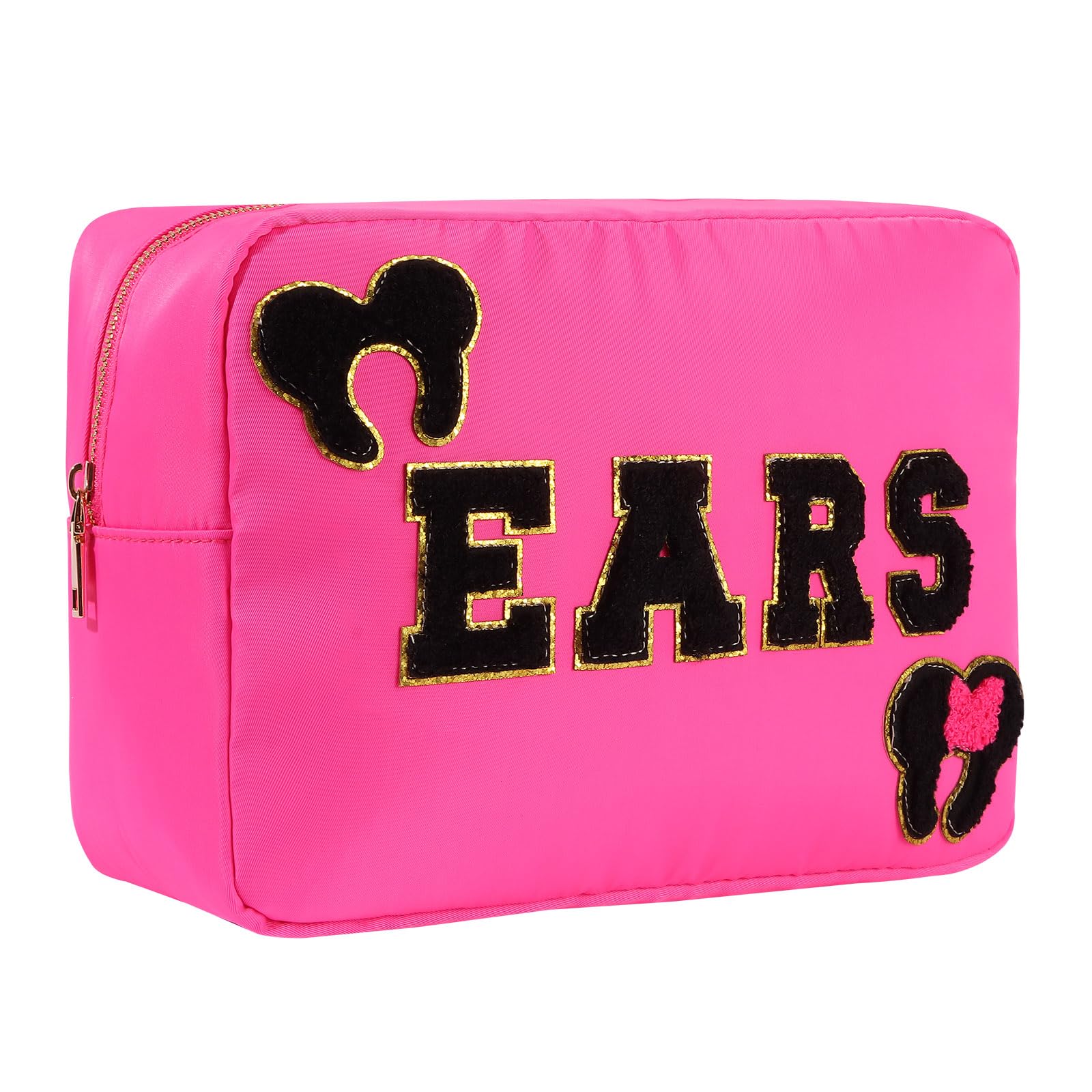 Dealkion Mouse Ears Bag Theme Park Trip Essentials Travel Case Hair Accessories Organizer Bow Mouse Ears Headbands Holder Storage Nylon Large Chenille