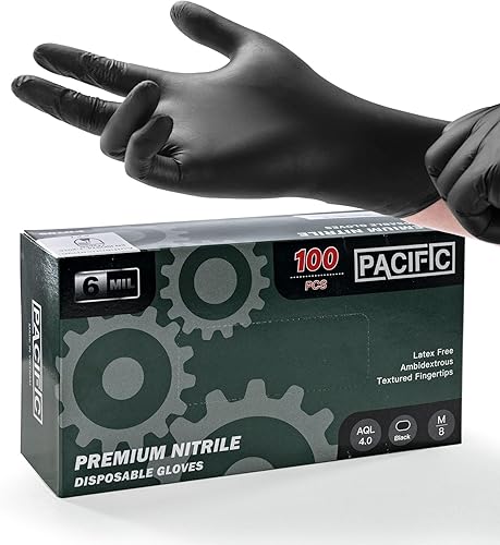 PACIFIC PPE Guantes desechables de nitrilo negro de 6 mil, seguros para alimentos, sin polvo, sin látex, limpieza, cocina y kichten, talla M