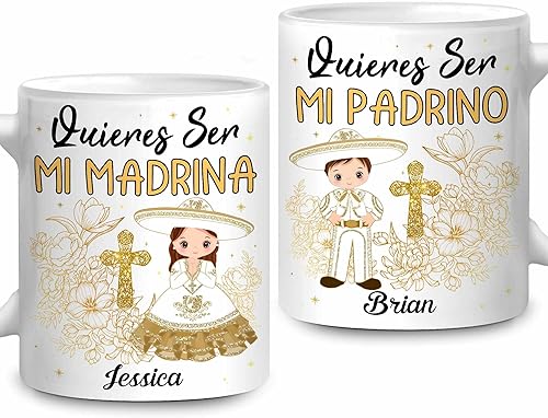 WHIDOBE Juego de tazas de propuesta de padrinos personalizados, Juego de tazas personalizadas Padrino De Bautizo, Bautizo Recuerdos Juego De 2