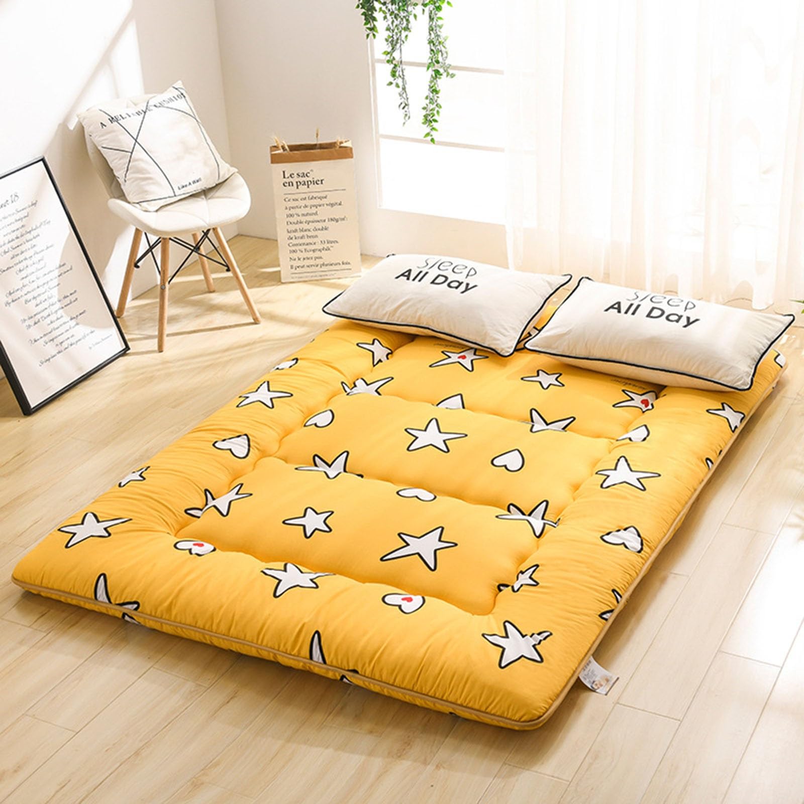 10cm Thick Portable Camping Mattress Foldable Roll Up Floor Lounger Couch Bed Double Sleeping Mat Soft Futon Mattress Tatami Floor Mat for Back Pain Relief ( Color : E , Size : 150 x 190 cm (59 x 75 i