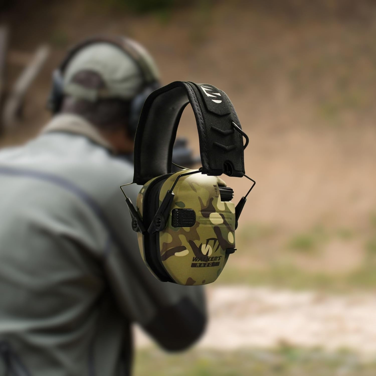 Walkers Razor Slim Electronic Hearing Protection Muff with Noise Reduction (Multicam Camo Tan) Bundle with Safety Glasses Case, and Protection Glasses (3 Items)