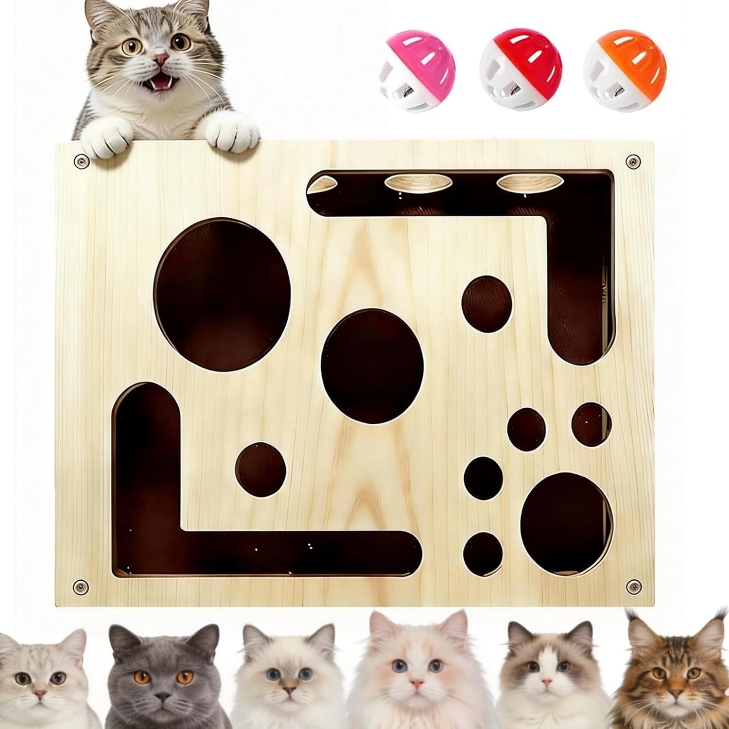 Cat Nail File Scratch Enrichment Box,Advanced Cat Scratch Puzzle Enrichment Maze Box, Nail File Stress Free Cat Scratcher for Indoor Cats,with Sandpaper and 3 Bell Balls