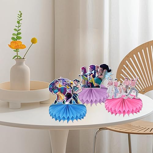 Miniatura 5 de 9 piezas de centro de mesa de nido de abeja de cazadores de películas demoníacas, suministros de fiesta de cumpleaños de cazadores de películas de