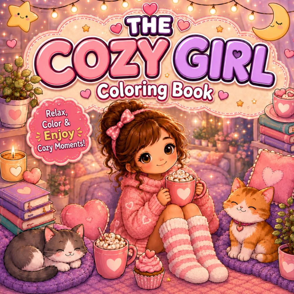 the cozy girl: Indoor Cozy themes Part 1 - Each page Cute Moments fun and Enjoy coloring book