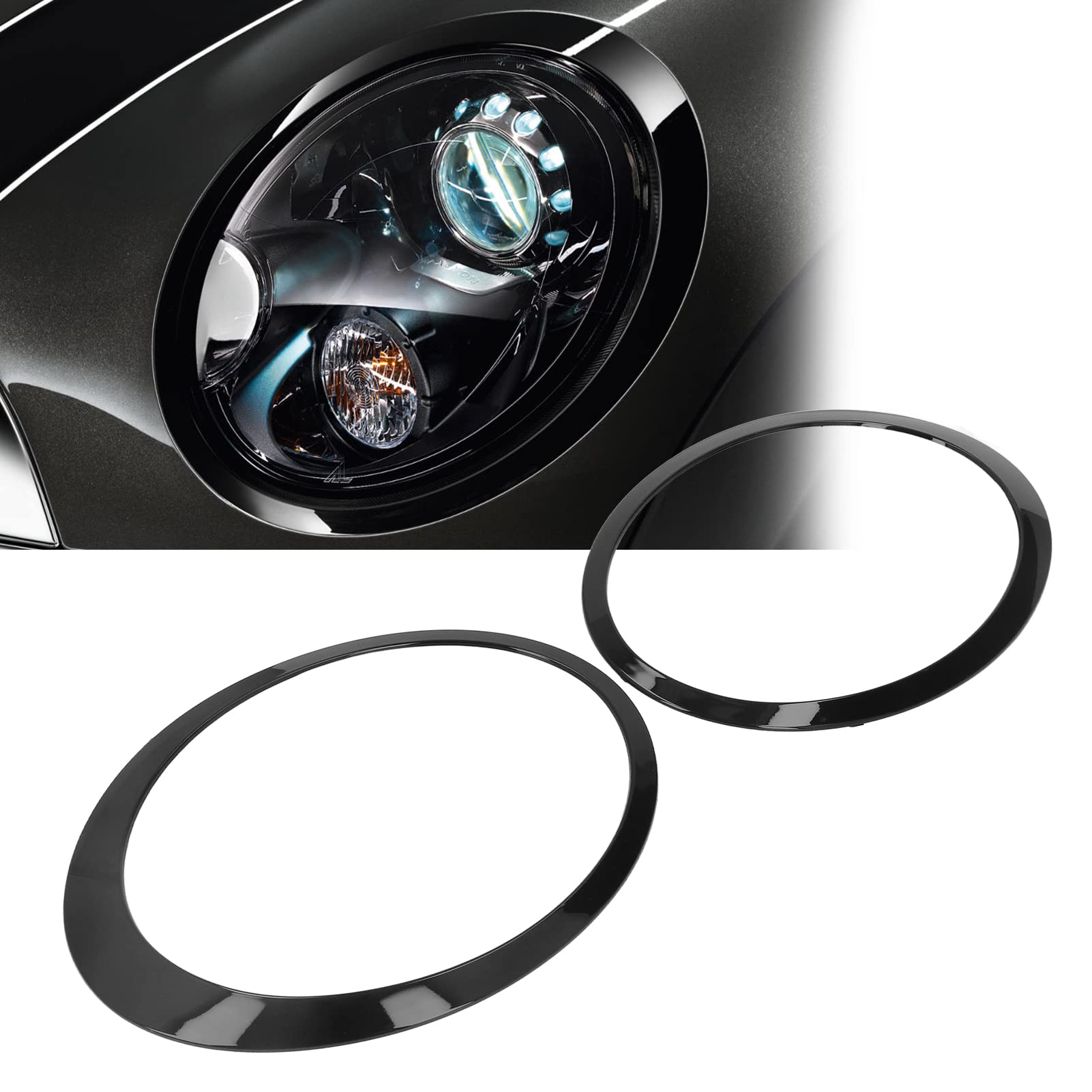 Anillo Embellecedor de Faro, Decoración Elegante en Negro Brillante para Clubman R55 2008-2015, Material ABS