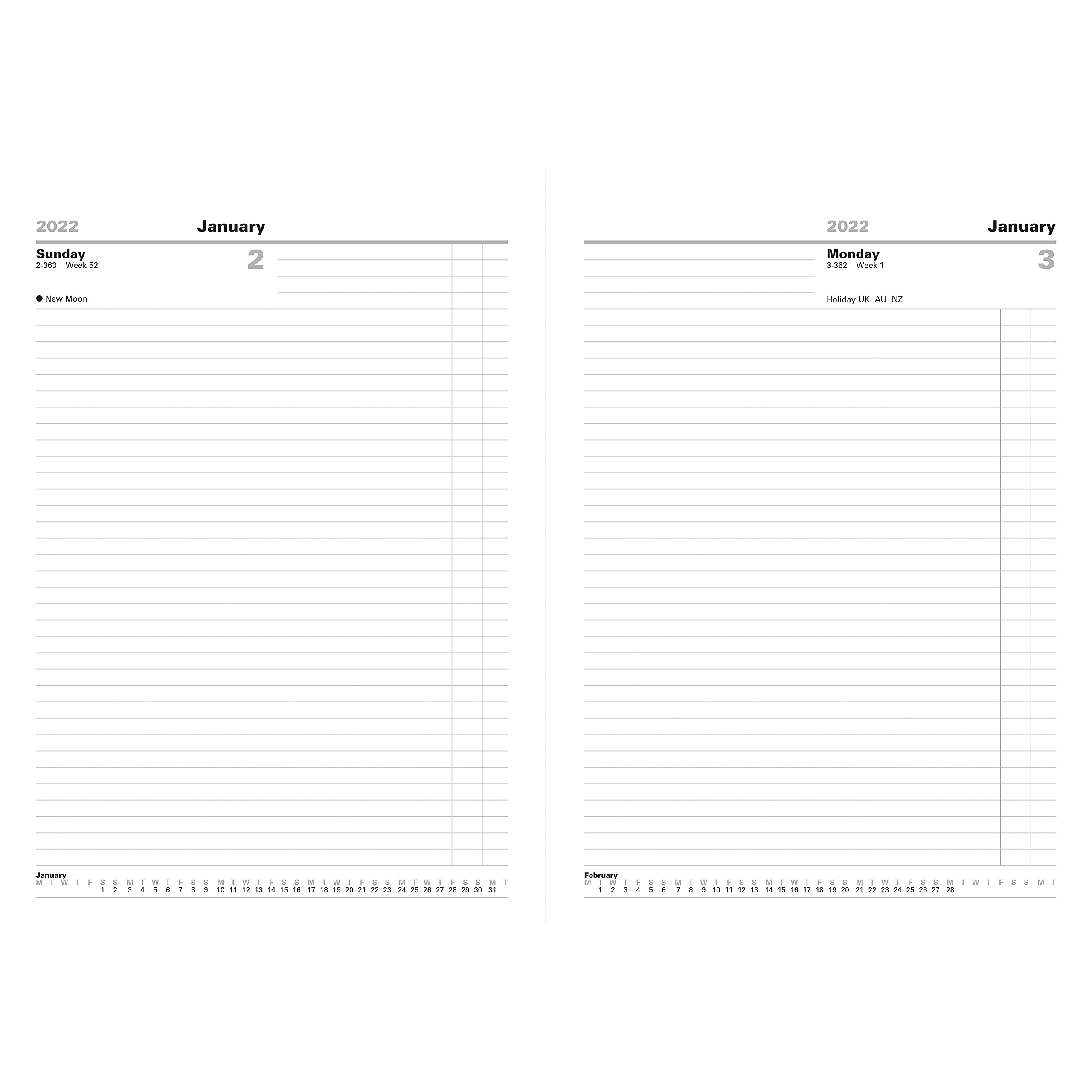 Letts Standard Terminplaner 2022, A4, 1 Tag pro Seite, Schwarz