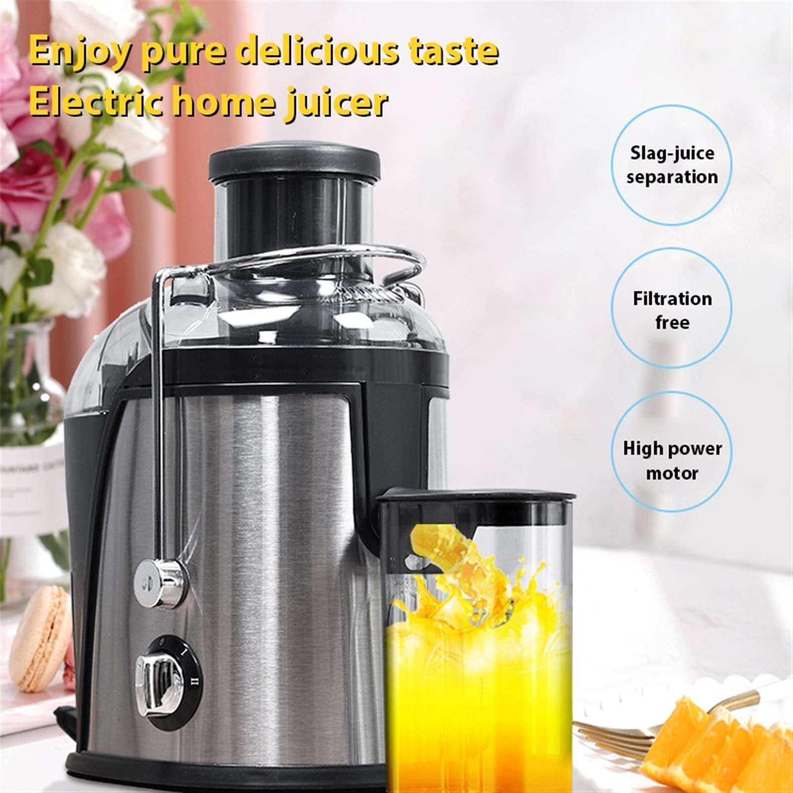 Centrifugadora extractor de zumo, para frutas y verduras, contenedor de pulpa de 1,5 l y recipiente de jugo de 400 ml, 22000 rpm, 2 ajustes, con cepillo de limpieza, fácil de limpiar, sin Bpa (A)