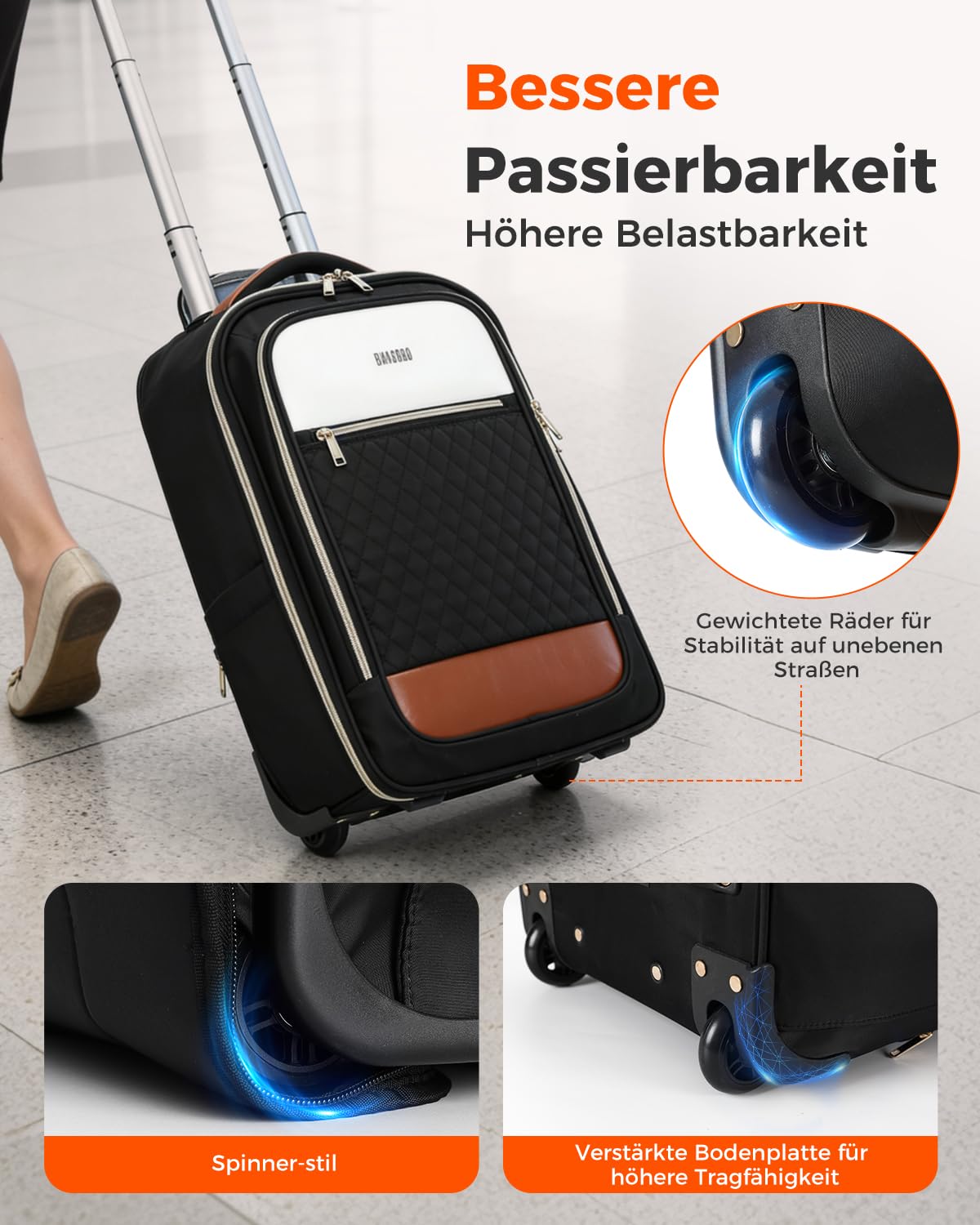 Rucksack mit Rollen Damen 17 Zoll Laptop, 2 in 1 Rucksack Trolley, Leichter Reise Laptop Trolley (52x33x20 cm),180 Grad Offnung, wasserabweisend, 35 Liter Fassungsvermogen