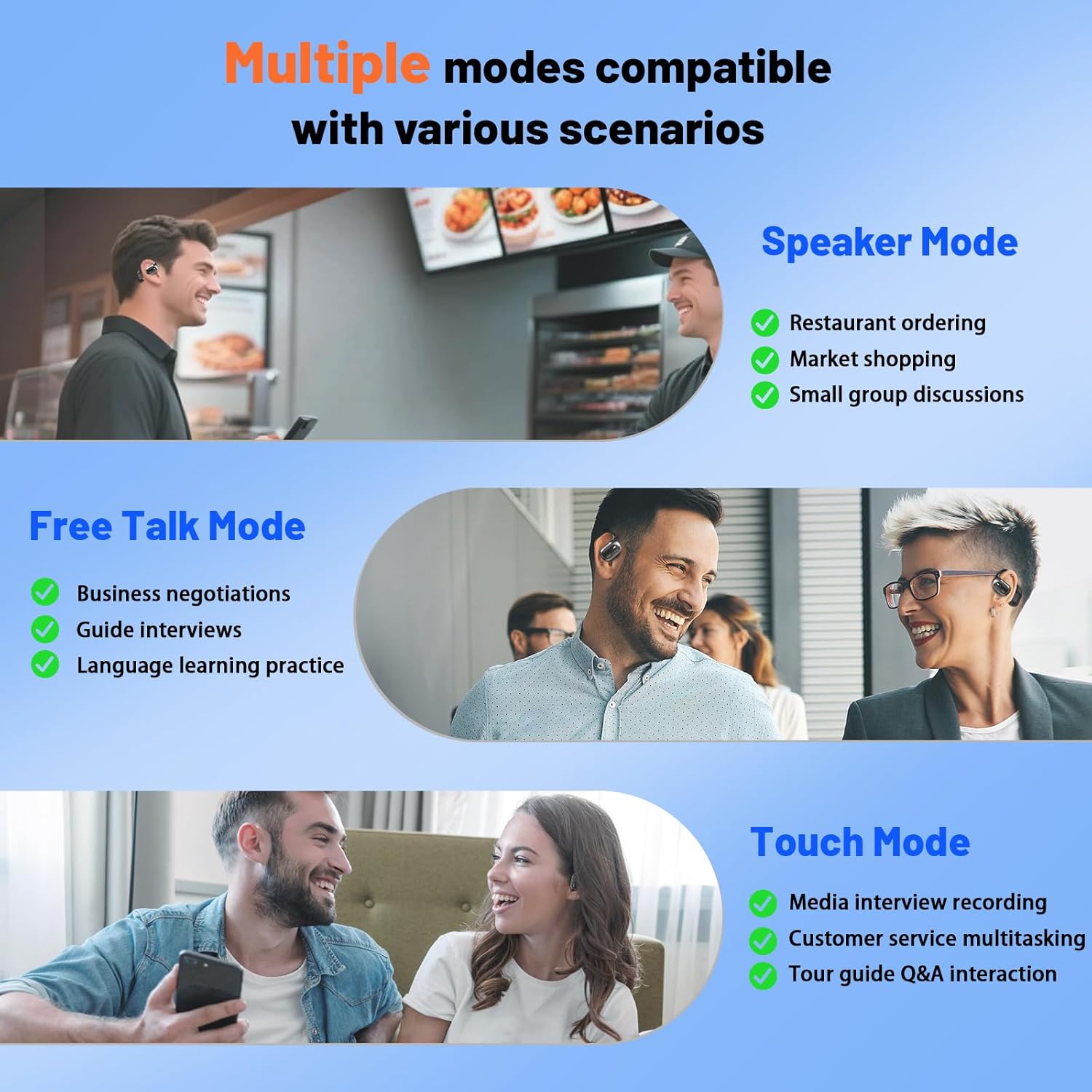 Translation Earbuds Real Time – 156 Languages Translator Earbuds, Free App with AI Assisrant & 4 Smart Modes, Ultra-Light Open Earbud for Travel, Business, Language Learning (Jet Black) - Image 6