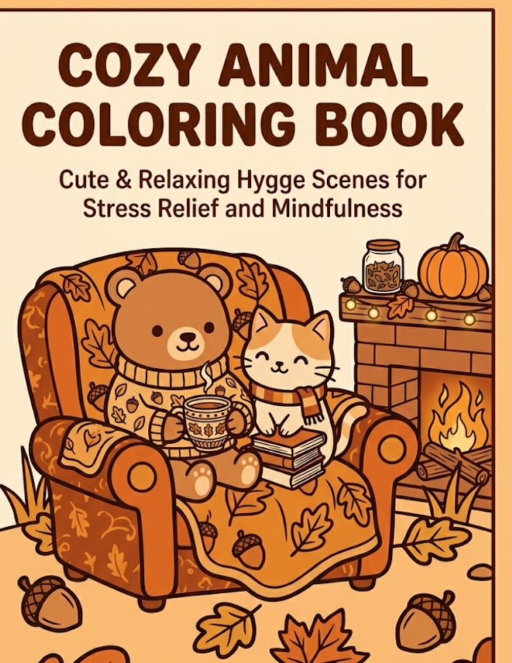 Cozy Animal Coloring Book for Adults and kids, Cute & Relaxing Hygge Scenes for Stress Relief and Mindfulness