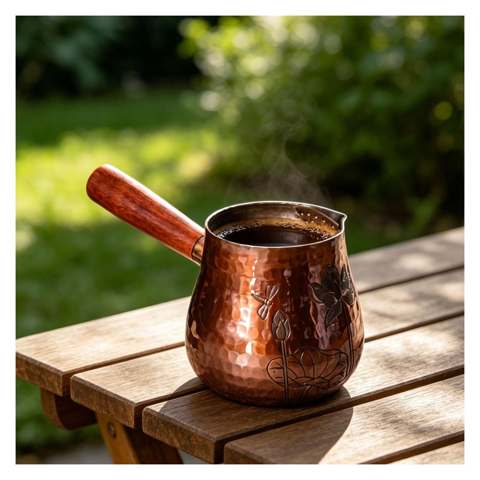 Türkische Kaffeekanne, hitzebeständig, Vintage-Kupfer-Kaffeemaschine mit Ausguss für Herd, ideal zum Aufbrühen von Kaffee, Milchtee und Buttertee, 270 ml Fassungsvermögen