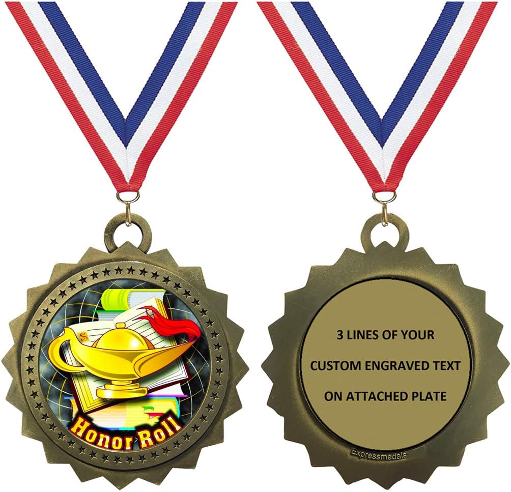 Express Medals Various Styles 1 to 50 Pack of Engraved Personalized Custom Scholastic 3 Inch Student Honor Roll Medals Trophy Award Medal Trophies Gift Prize A B LAZD03FCL420