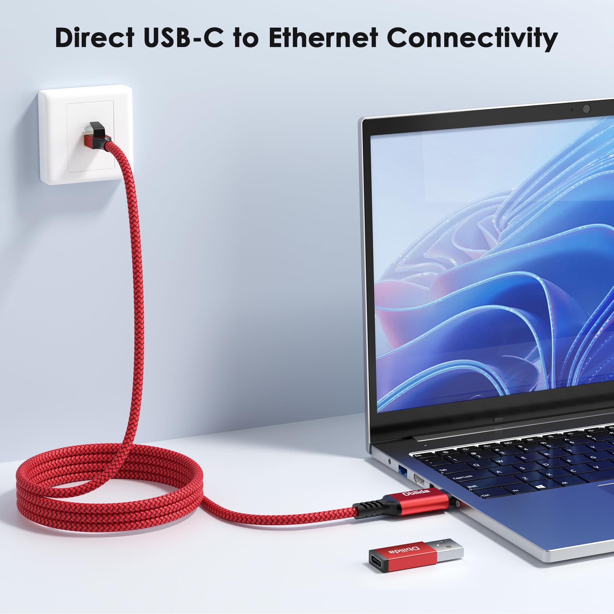 Câble USB C vers Ethernet, 7,6 m – 2 en 1, câble USB A/C vers RJ45, câble Ethernet tressé 1 Gbit/s vers USB C, Ethernet de type C vers RJ45 pour Thunderbolt 4/5, MacBook Pro/Air, iPhone 16/15, XPS