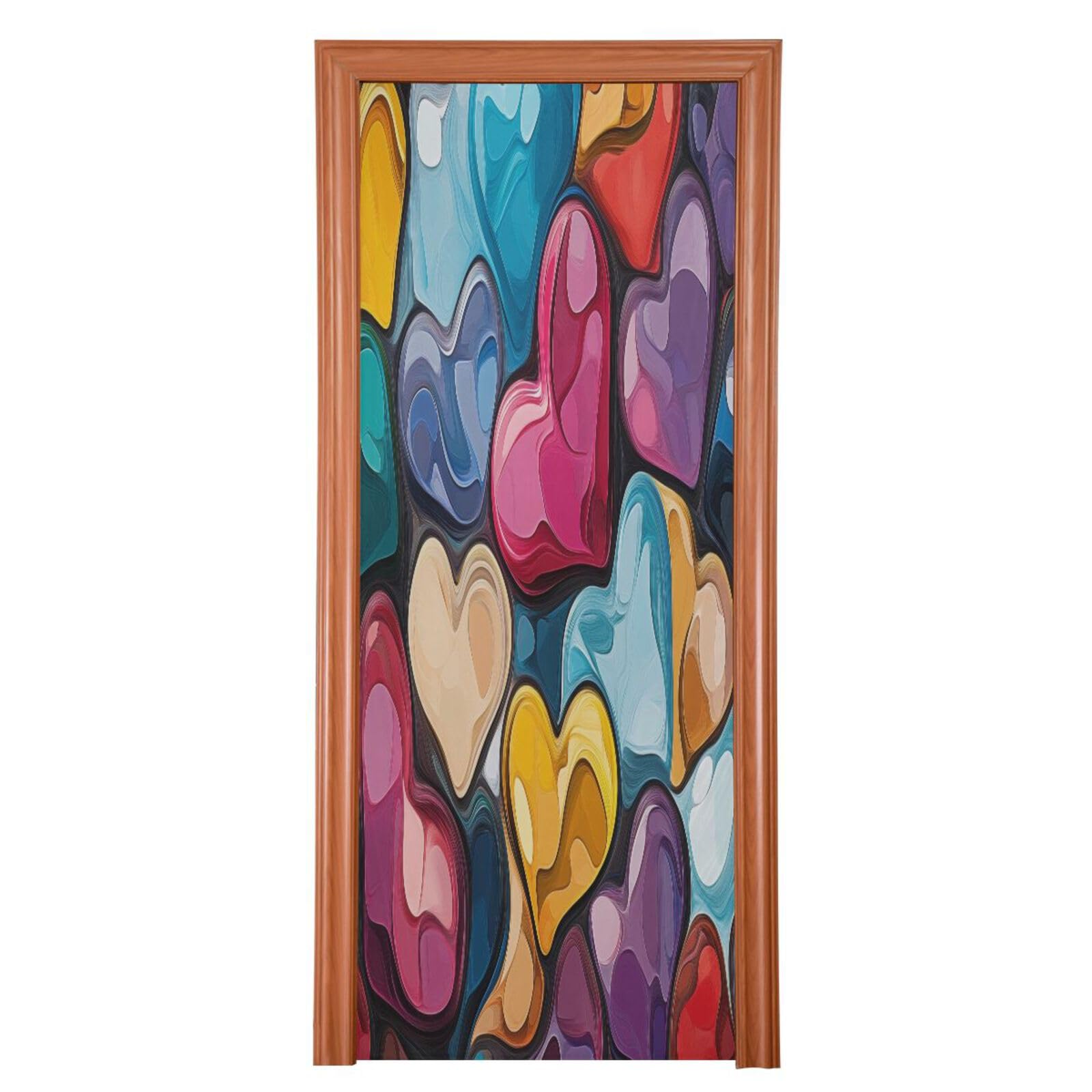 FLildon Glossy Hearts Colorful Valentine's Day Door Cover Decoration, Party Accessory Porch Decor for Festive Ornament Room Door Covers 35 x 79 Inch