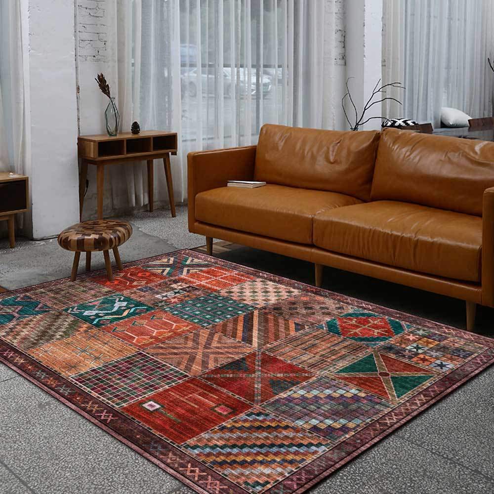 Dywanik bardzo duże prostokątne dywany w stylu retro głęboki czerwono-brązowy do salonu sypialni kuchni dywan 150 x 170 cm
