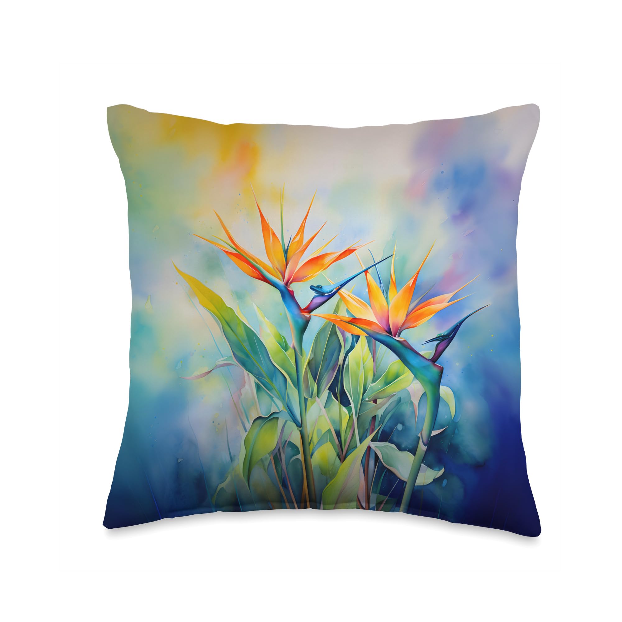 Bird of Paradise Flower Watercolor Throw Pillow