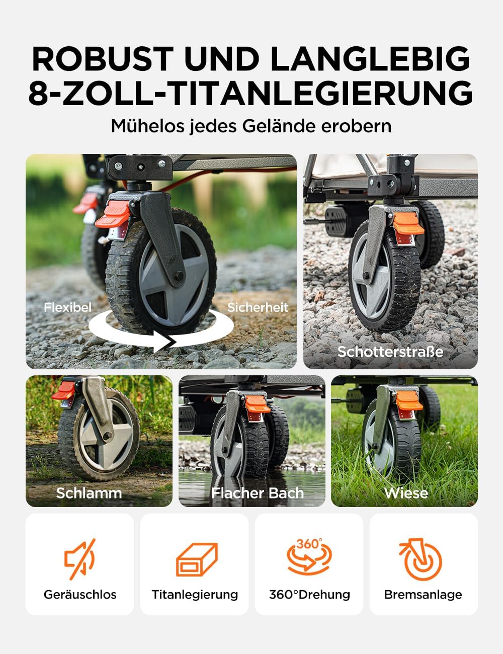 Litheli Carrello Elettrico, Carrello Pieghevole con Ruote Portatutto da 20cm, Capacità 200L, Carico di 60kg, 2 Freni, Adatto per Campeggio, Giardino, Spesa (2 Batterie)