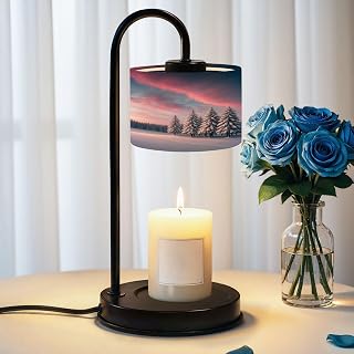 Candle Warmer Lamp with Timer Snow Covered Pine Trees Winter Landscape Pink Sunset Sky Dimmable Wax Warmer with 4 Bulbs for Jar Candles Women Birthday Gifts House Warming New Home Decor