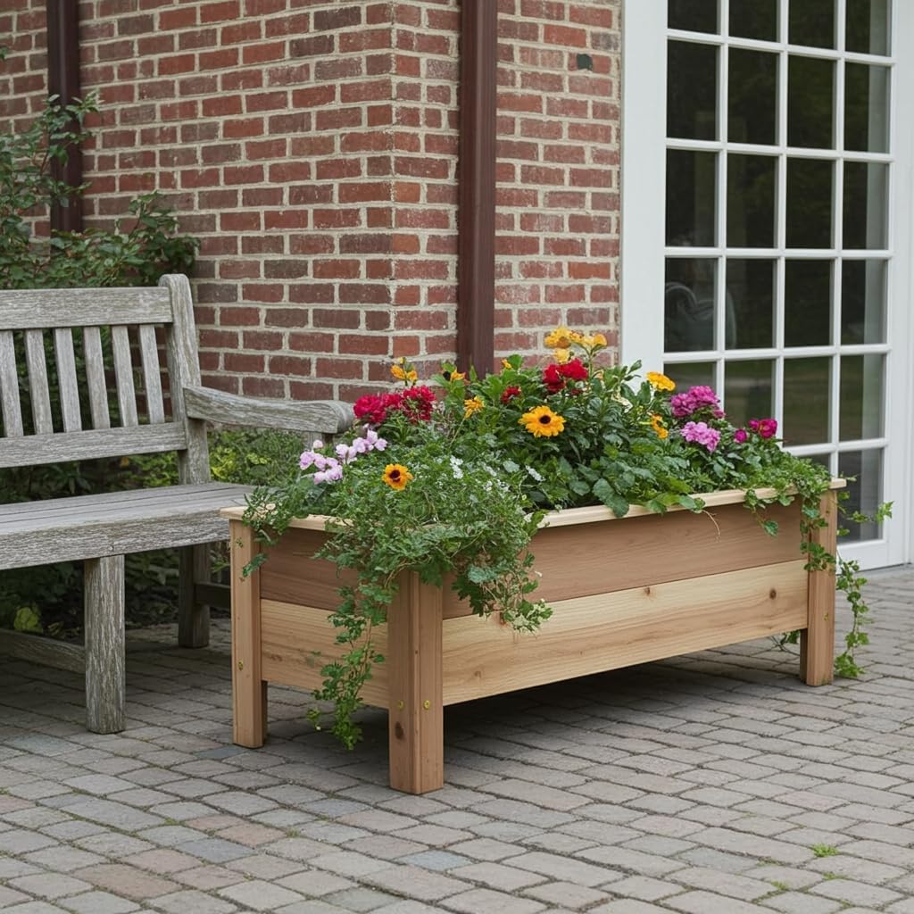 Cedar Raised Garden Bed Planter Box with Legs – Heavy Duty Outdoor Wooden Planter for Vegetables & Flowers, No Bending Elevated Design, Handmade in USA (36in x 15.5in x 16in)