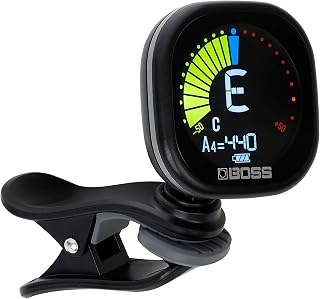 BOSS Rechargeable Chromatic Clip-On Tuner for Guitar, Bass and Ukulele | Reliable and Precise Battery Powered Tuner with Large High-Contrast Colour Display (TU-05)