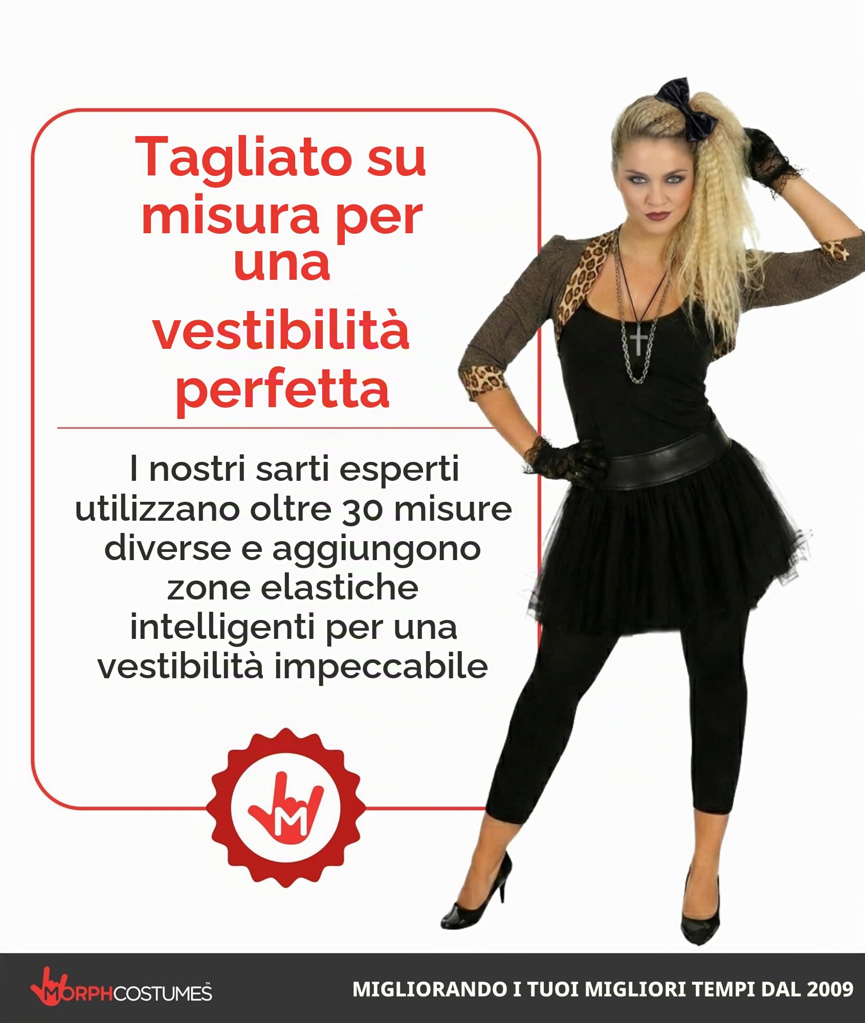 Fun Shack Costume Donna Anni '80 – Vestito Cantante Pop con Gonna Tulle, Giacca Leopardata e Accessori – Abito Carnevale, Festa a Tema, Look Vintage Anni '70 '84 XL