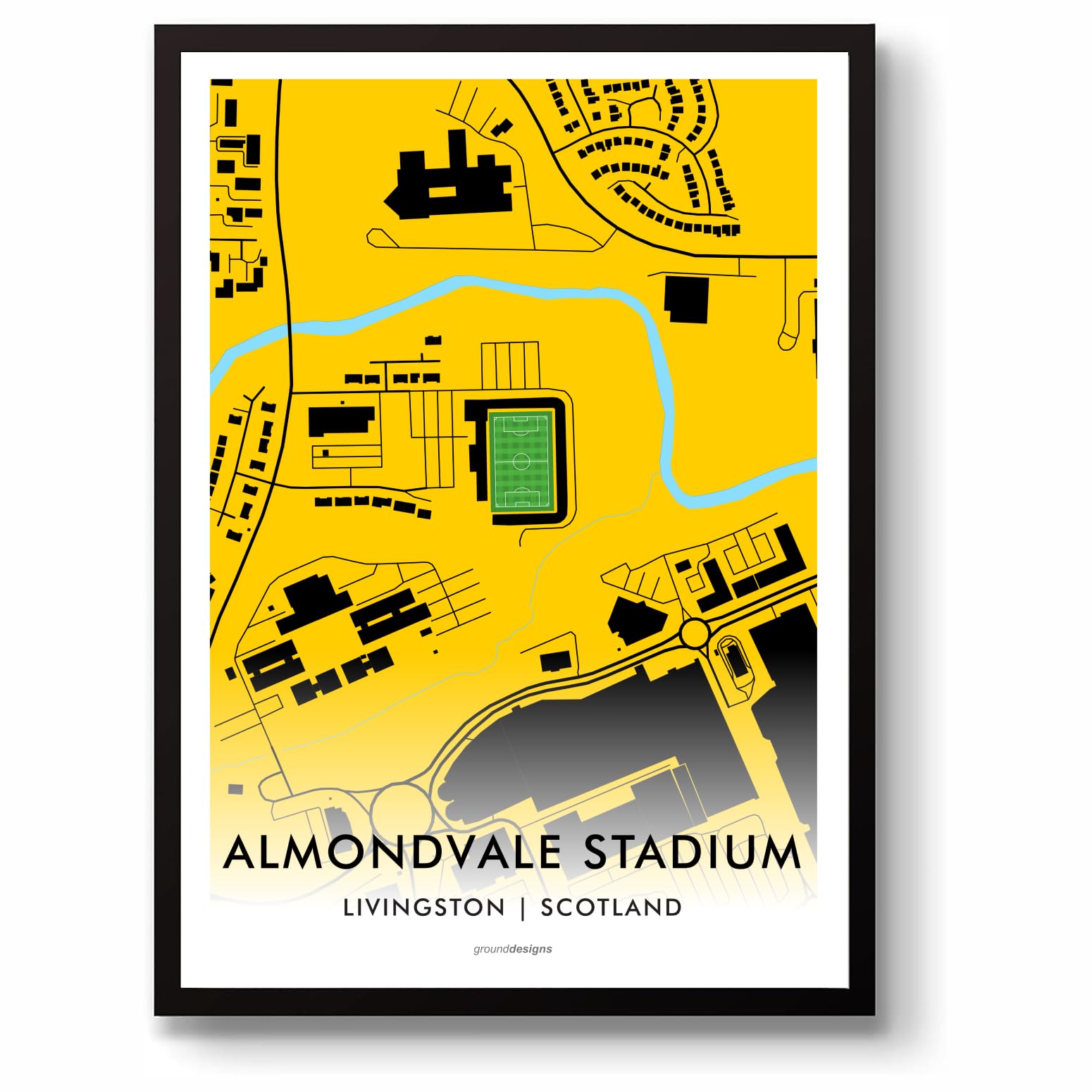 GroundDesigns LIVINGSTON FC Football Gift ALMONDVALE STADIUM Art Map Unframed A3 Print