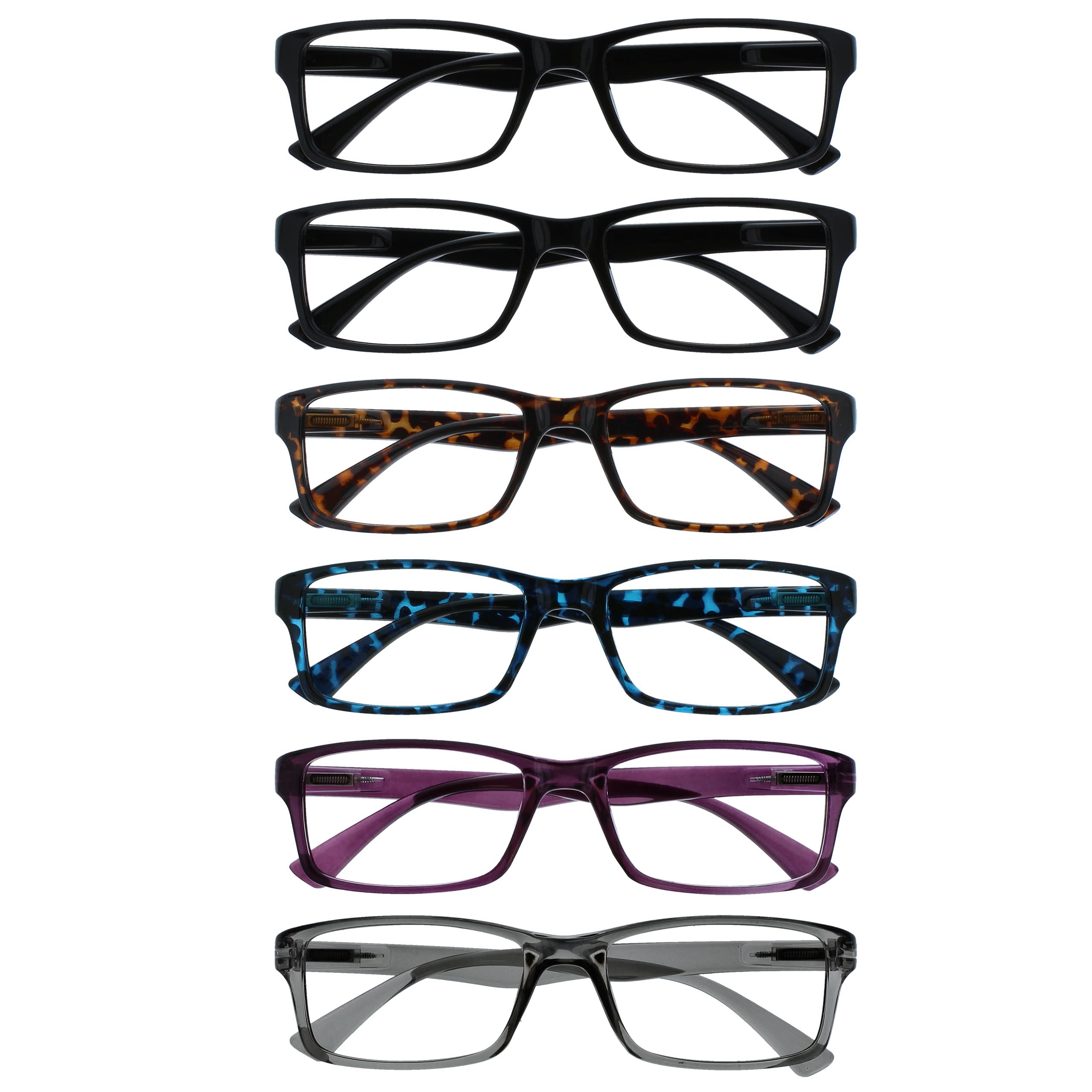 OPULIZE PEP Classic Reading Glasses for Women Men Scratch Resistant Rectangular Frame with Spring Hinges, Black, Brown, Blue