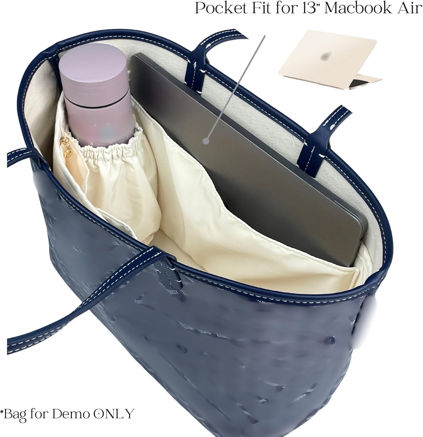 Nylon Organizer for St Louis Tote Bag PM/GM, Waterproof Purse Insert Liner with Zipper Pocket Water Bottle Holder (PM, Ivory)