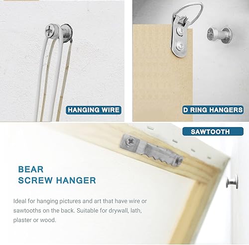 Miniatura 2 de Tornillos para colgar garras de oso - Ganchos para fotos de 30 libras y 75 libras - Tornillos para colgar 4 en 1 para anillos en D, dientes de