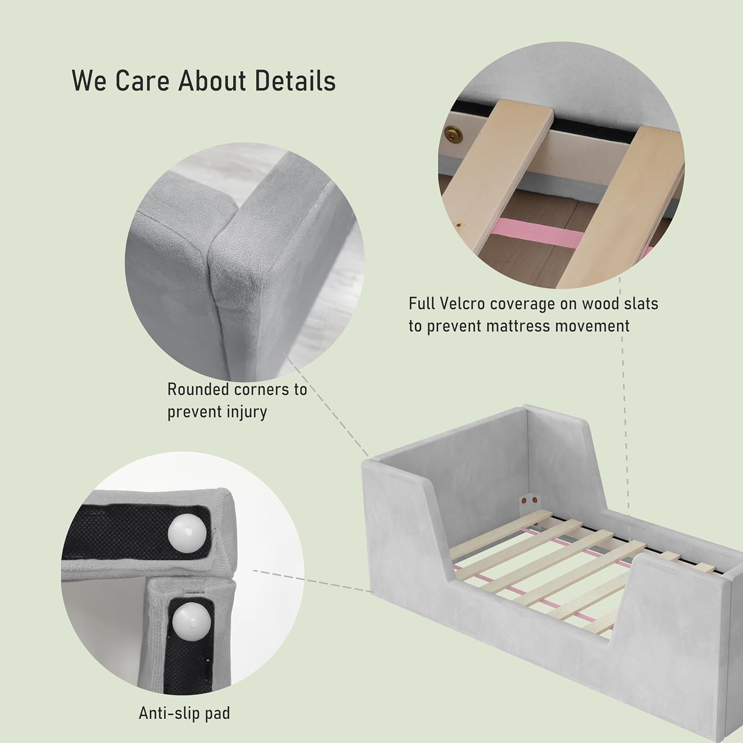 Toddler Bed, Toddler Floor Bed Frame with Guard Rails, Kids Bed for Ages 2-6 Years, Certified Fabric