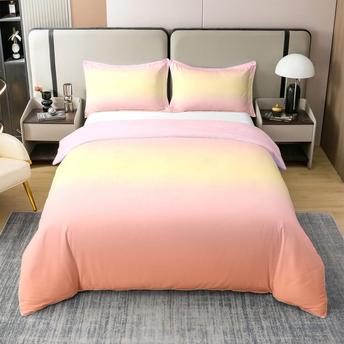 100% Cotton Orange Pink Yellow Gradient Duvet Cover Colorful Sunset Stripes Dreamy Decor Bedding Set for Kids Girls Teens Adults Modern Simple Style Quilt Cover,1 Pillowcase(No Comforter) Twin Size