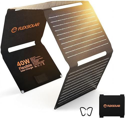 FlexSolar Cargador de panel solar portátil de 40 W - Carga rápida mejorada con USB-C PD2.0, QC3.0 y 19V DC para centrales eléctricas, teléfonos,