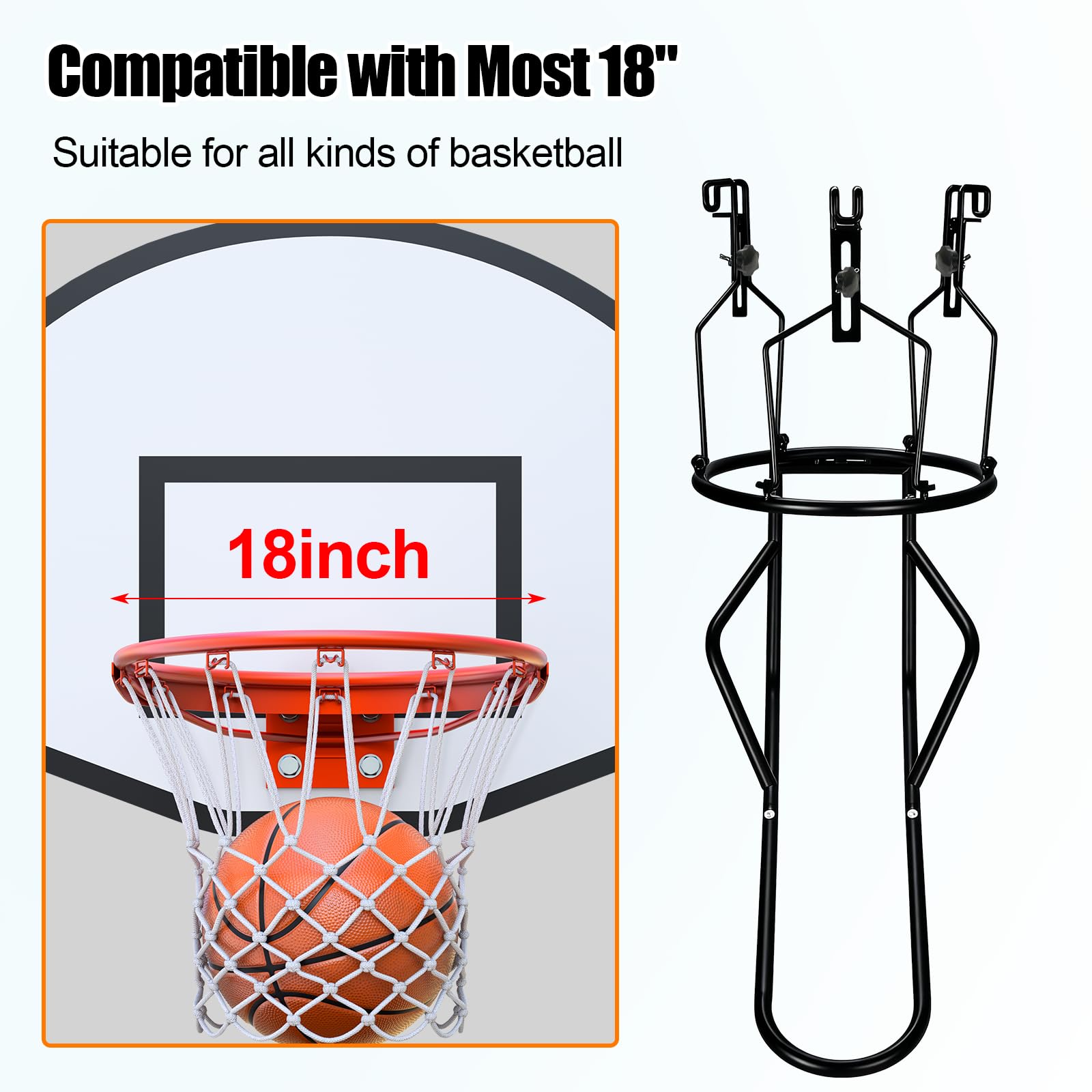 Attacco di ritorno per pallacanestro, girevole a 180°, supporto per palo in metallo resistente con 3 grandi ganci stabili, accessori per allenamento da basket da 45,7 cm, per allenamento all'aperto e