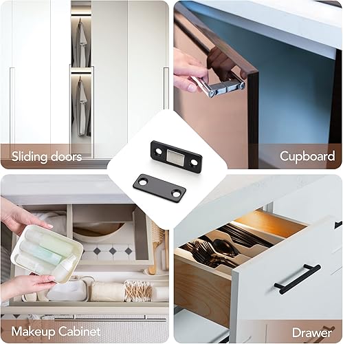 Miniatura 6 de Ravinte Pestillo magnético para puerta, cierre magnético ultrafino para gabinete con adhesivo fuerte, imanes ocultos para puerta de gabinete, cierre
