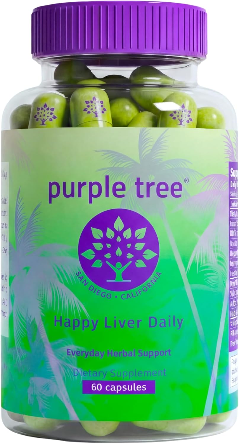 purple tree Happy Liver Daily | Liver Support Supplement with Milk Thistle, Dandelion, Artichoke, Turmeric & Liposomal Glutathione | Antioxidant & Daily Liver Wellness | 60 Vegan Capsules