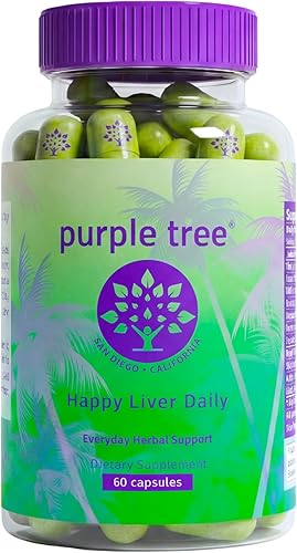 purple tree Happy Liver Daily | Suplemento de apoyo hepático con cardo mariano, diente de león, alcachofa, cúrcuma y glutatión liposomal |
