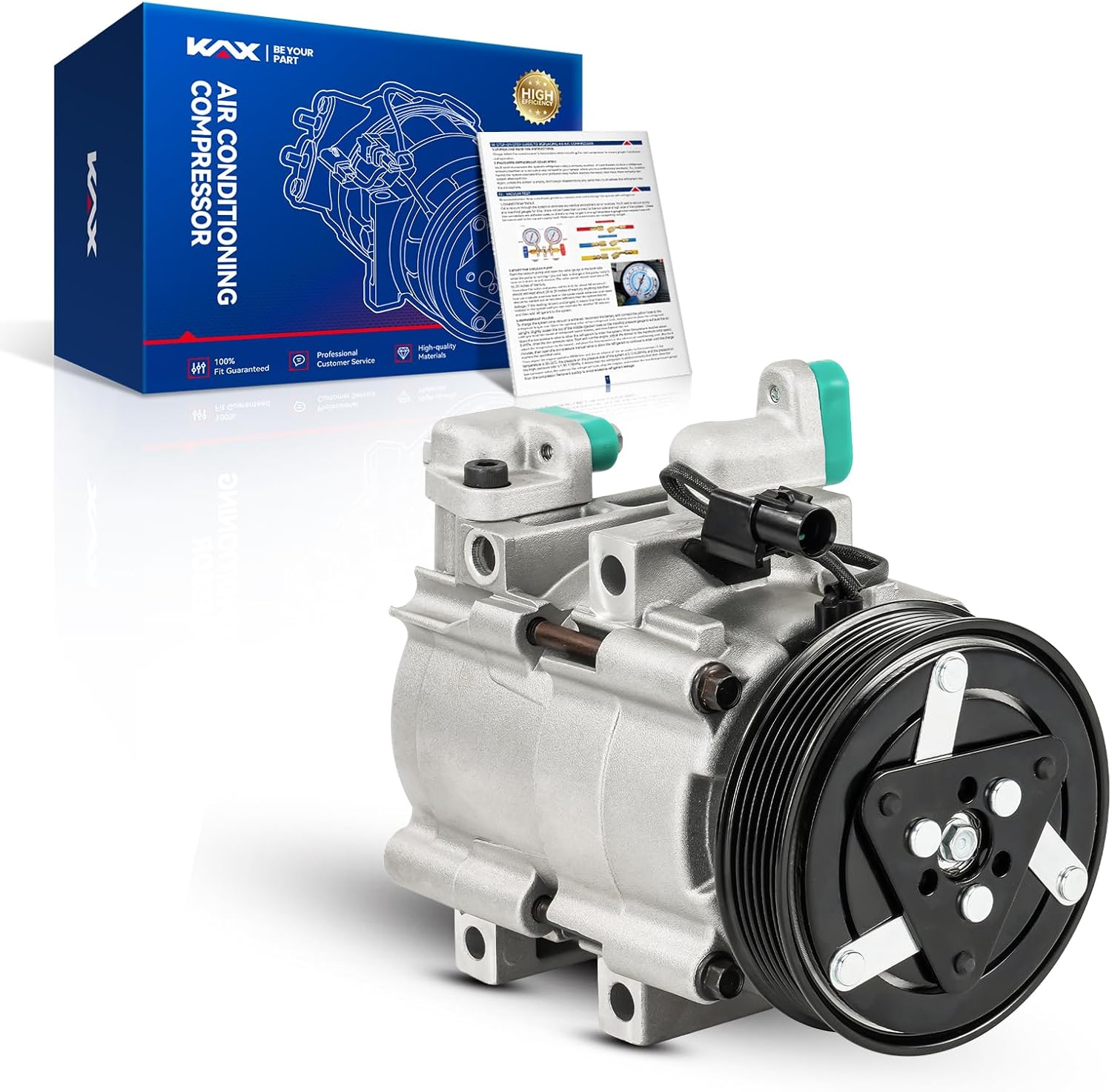 KAX 58119 Air Conditioner AC Compressor with Clutch, Compatible with Kia Sedona 3.5L 2002-2005, Replace# CO10973C, CO 10973C, 57119, 1K52Y61450, 1K52Y61450A