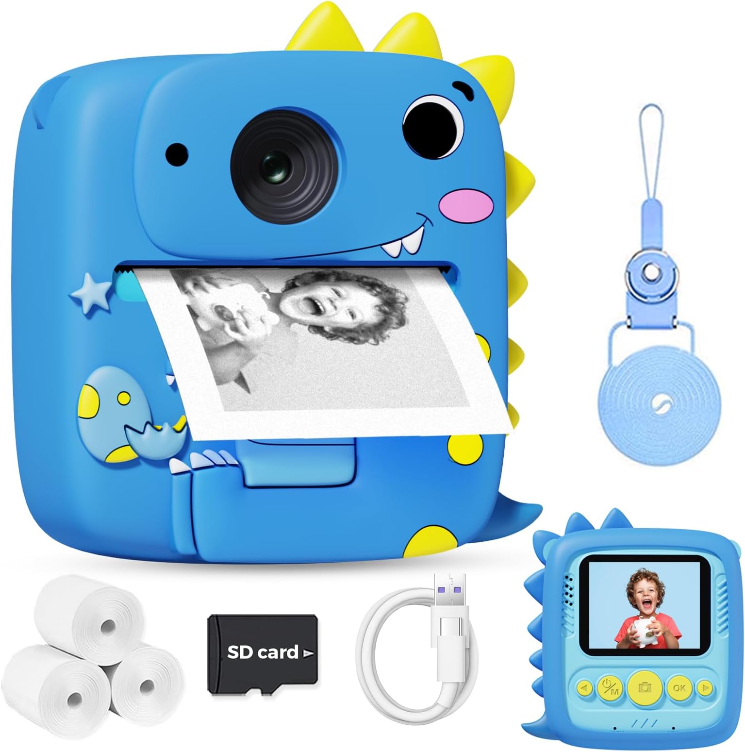 Kids Camera Instant Print for Boys Girls, Christmas Birthday Gifts for 3 4 5 6 7 8 9 Year Old Boys Girls, 1080P Kids Digital Camera Toys for Kids Age 3-9 Blue