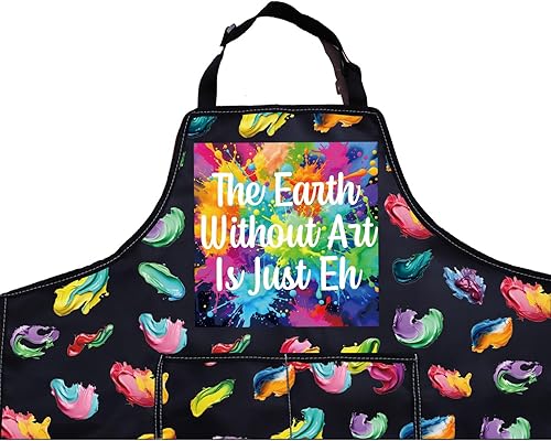 Miniatura 6 de PXTIDY Regalo para pintor de artista, The Earth Without Art Is Just Eh, delantal de artista de pintura con bolsillos para estudiantes amantes