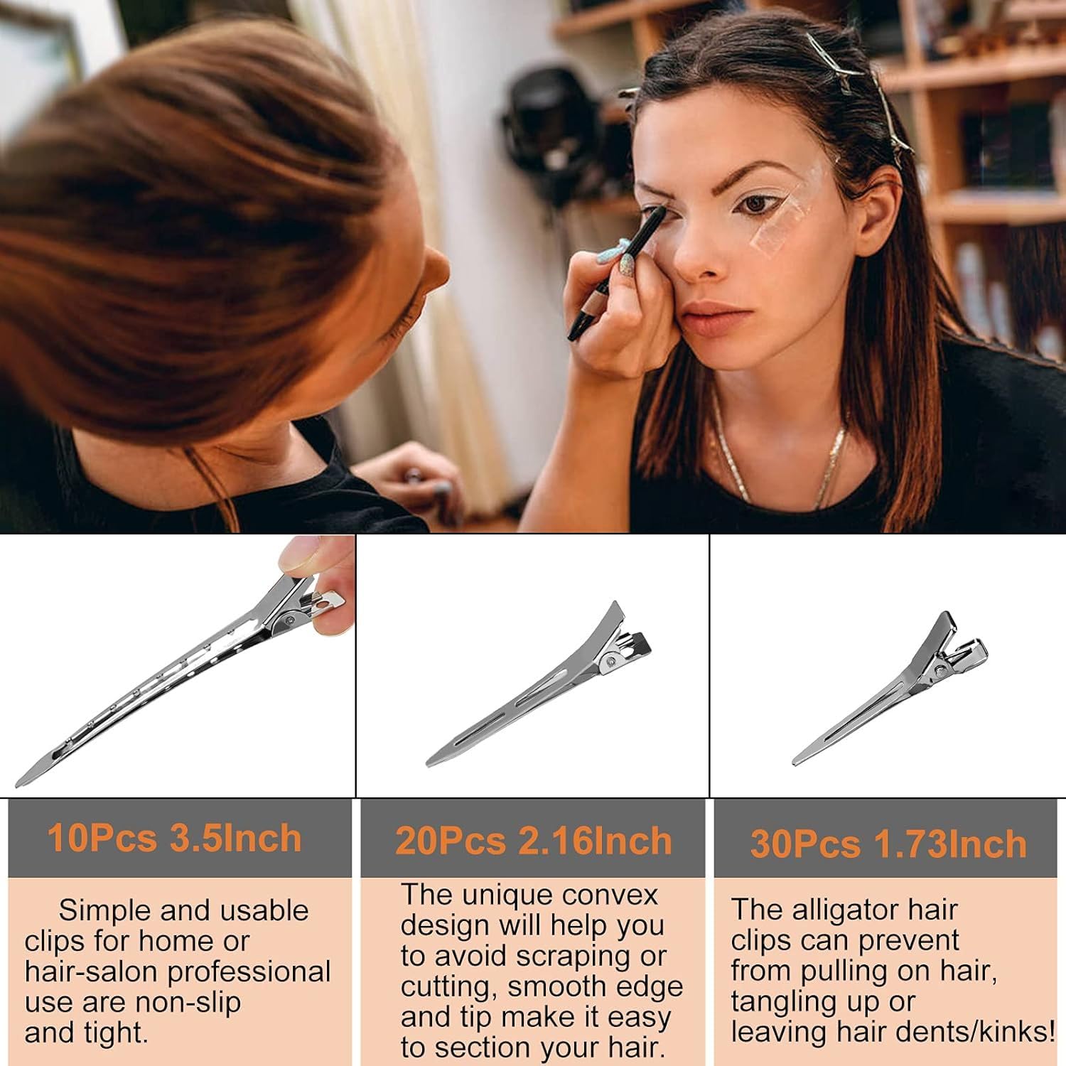 60 fermagli per capelli da donna, 4,4 cm, 5,5 cm, 9 cm, in metallo, per parrucchieri, per saloni e uso domestico, argento