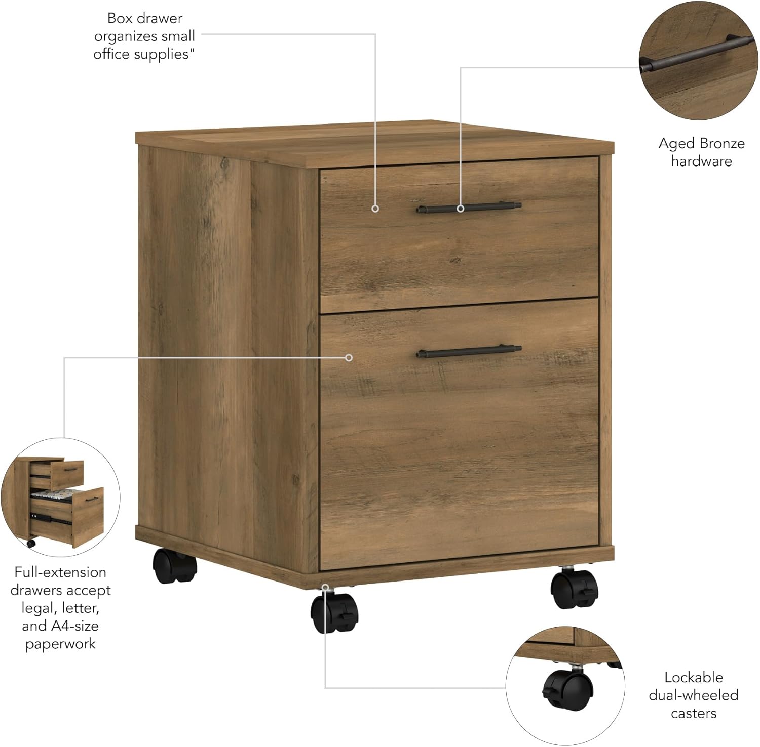 Reclaimed Pine 2 Drawer Mobile Filing Cabinet