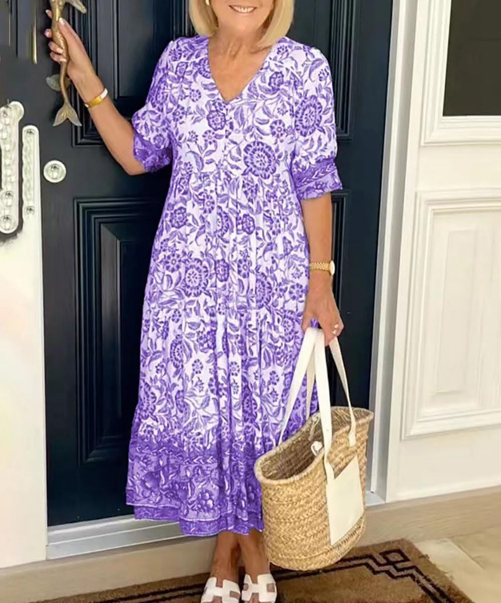 Hermosor Dresses Vestido Bohemio con Cuello en V para Mujer de Verano, Vestido Bohemio de Verano con Cuello en V, Vestido Goodies-Us